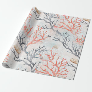 Papel De Regalo Ramas de coral y olas del océano en acuarela elega