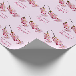 Papel De Regalo Ramas de flores de flores de cerezo rosa Feliz cum