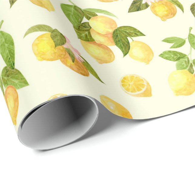 Papel De Regalo Ramas de limón con flores patrón acuarela (Esquina del rollo)