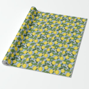 Papel De Regalo Ramas de limón: Ilustracion azul vintage