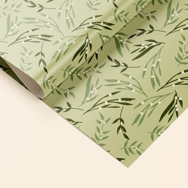 Papel De Regalo Ramas de Mistletoe. (Gift wrap with a botanical touch with mistletoe branches.)