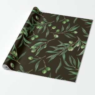 Papel De Regalo Ramas de oliva acuarela en negro