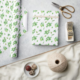 Papel De Regalo Ramas de olivo verde acuarela hojas