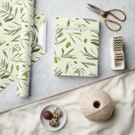 Papel De Regalo Ramas de olivo verde acuarelas