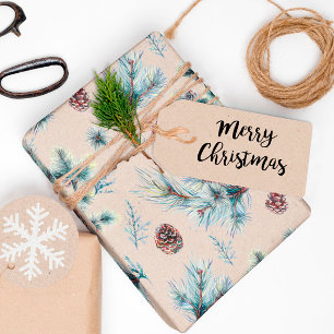 Papel De Regalo Ramas de piñas al aguarela Kraft Navidad