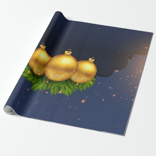 Papel De Regalo Ramas de pino Bolas de Navidad (Desenrollado)