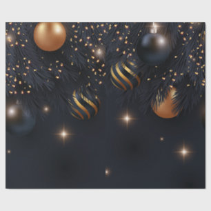 Papel De Regalo Ramas de pino, bolas de Navidad negras