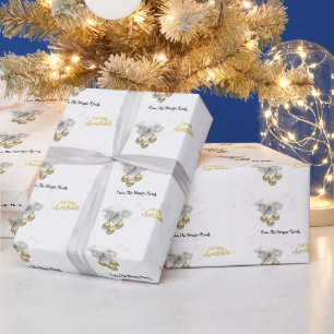 Papel De Regalo Ramas de pino, bolas Feliz Navidad