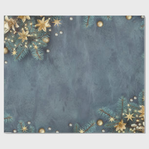 Papel De Regalo Ramas de pino de Navidad, flores, estrellas