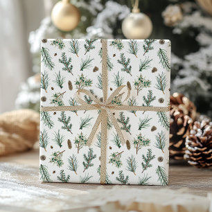 Papel De Regalo Ramas de Pino Evergreen y Navidades de Pinecone