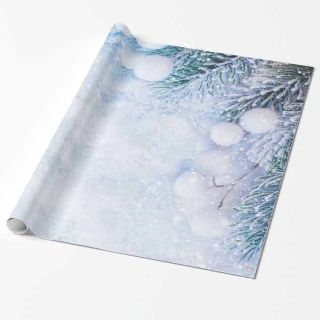 Papel De Regalo Ramas de pino, Nieve (Desenrollado)