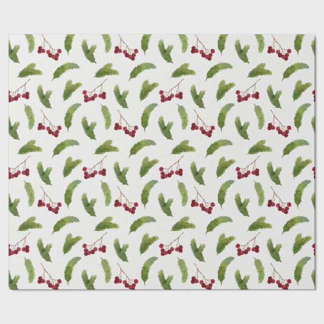 Papel De Regalo Ramas de pinos y Navidades de las Berries Rojas (Costura)