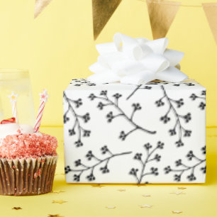 Papel De Regalo ramas de planta negra en blanco