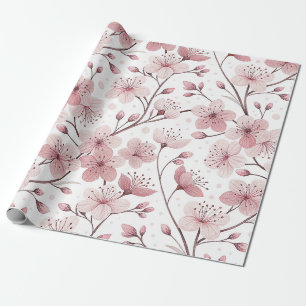 Papel De Regalo Ramas florales románticas de color rosa y blanco