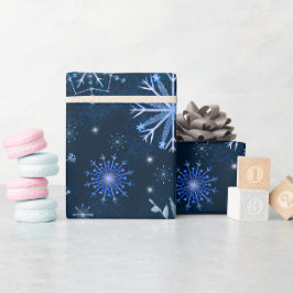 Papel De Regalo Ramas y flores congeladas con copos de nieve