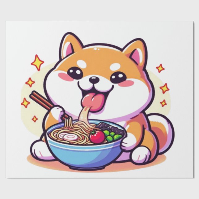 Papel De Regalo Ramen-Loving Shiba Inu Wrapping Paper – Cute & Pla (Superficie plana)