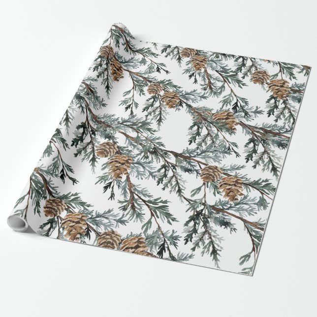 Papel De Regalo Ramificaciones De Árbol De Juniper Azul Y Cones (Desenrollado)