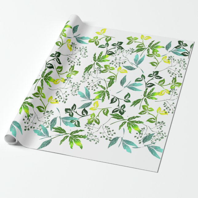 Papel De Regalo Ramilletes Botánicos Verdes (Desenrollado)