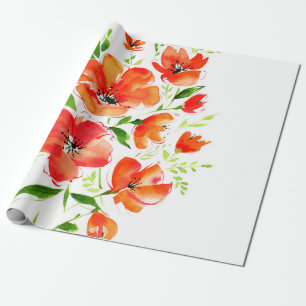 Papel De Regalo Ramo acuarela de flores ornamentales de amapola