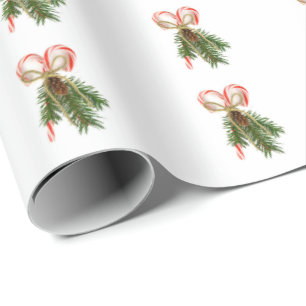 Papel De Regalo Ramo de bastón de caramelo y pino