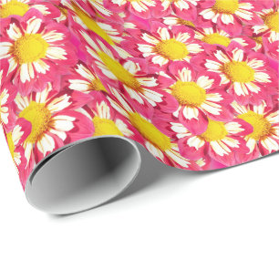 Papel De Regalo Ramo de Dahlia - coral y blanco con amarillo