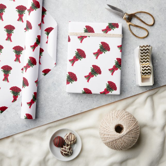 Papel De Regalo Ramo de flores de rosas rojas románticas (Artesanía)