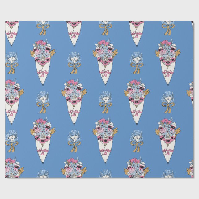 Papel De Regalo Ramo de flores y perfumes en azul (Superficie plana)
