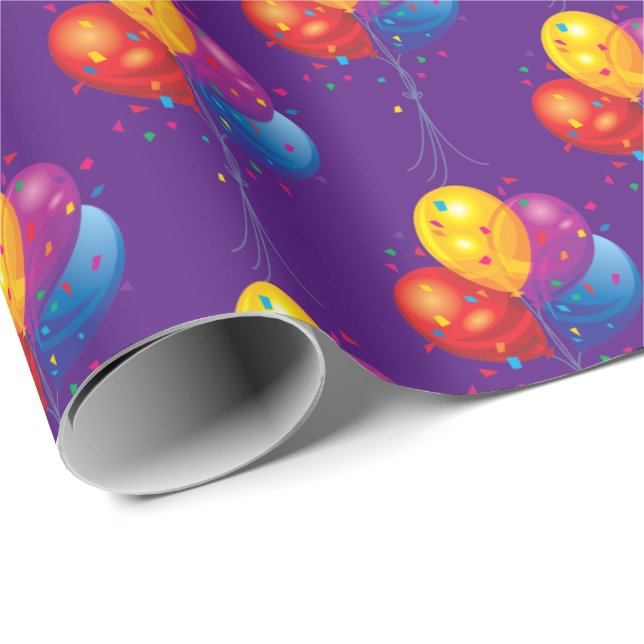 Papel De Regalo ramo de globo de cumpleaños en morado (Esquina del rollo)