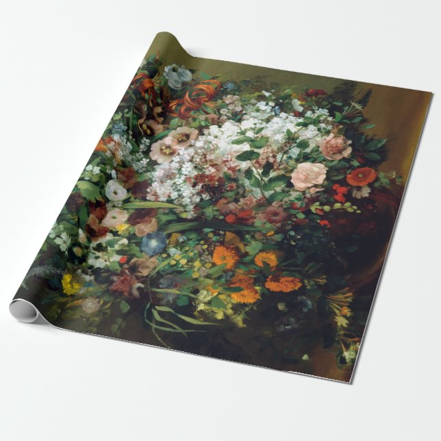 Papel De Regalo Ramo de Gustave Courbet de flores en un florero (Desenrollado)