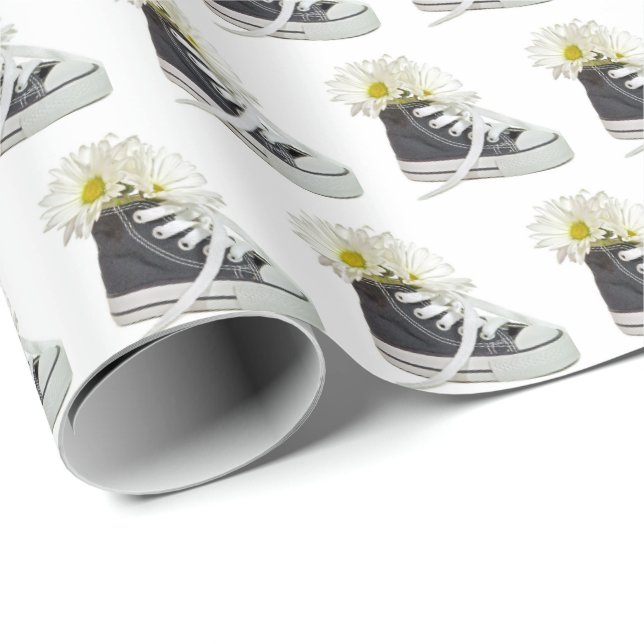 Papel De Regalo ramo de margarita con zapatillas negras (Esquina del rollo)