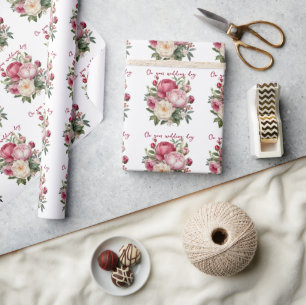 Papel De Regalo Ramo de novia de peonías rosadas, rojas y blancas