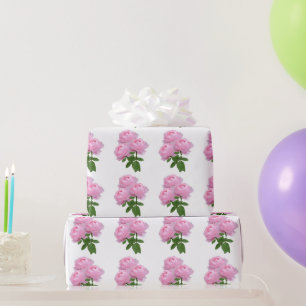 Papel De Regalo Ramo de Rosas Rosadas Patrón Floral sobre Blanco