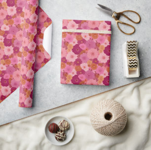 Papel De Regalo Ramo Estilizado de Flores Rosadas Alegres