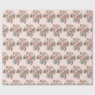 Papel De Regalo Ramo Floral Botánico de Arte Popular Rosa Vintage