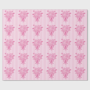 Papel De Regalo Ramo Floral Elegante de Quinceañera   Rosa y Blanc