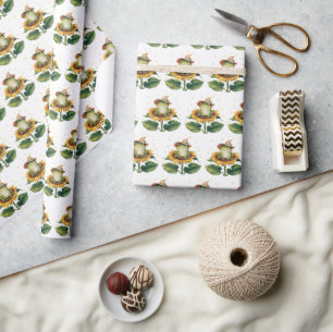 Papel De Regalo Rana acuarela sobre un girasol