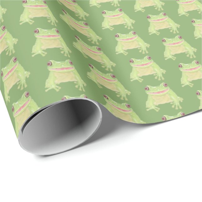 Papel De Regalo Rana de Árbol verde lindo - patrón transparente. (Esquina del rollo)