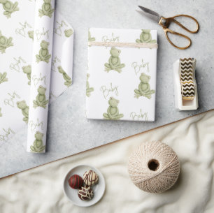 Papel De Regalo Rana Verde Divertida Ducha de Bebé Caprichosa 