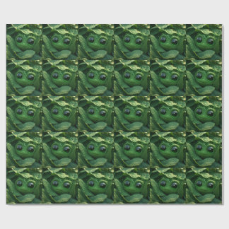 Papel De Regalo Rana verde linda escondida en hojas cubiertas de r