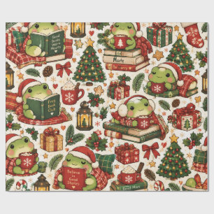 Papel De Regalo Ranas acogedoras de Navidad Fiesta de ranas Kawa