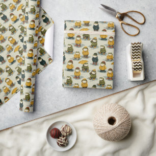 Papel De Regalo Ranas Caprichosas con Impermeables Patrón