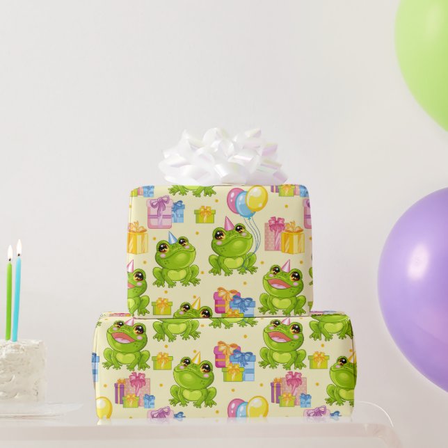 Papel De Regalo Ranas Cumpleaños Niños (Regalos de fiesta)