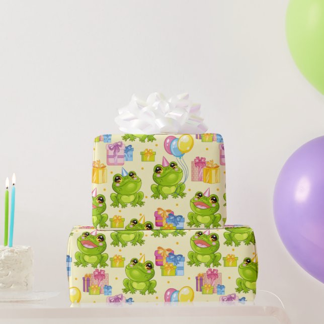 Papel De Regalo Ranas de cumpleaños para niños (Regalos de fiesta)