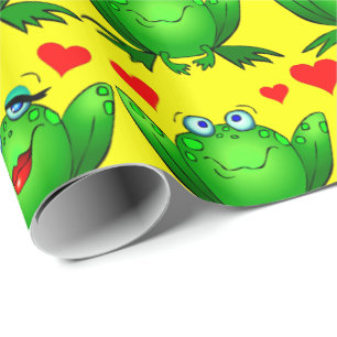 Papel De Regalo Ranas de dibujos animados verdes lindas aman coraz
