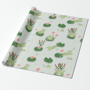 Papel De Regalo Ranas Lindas en Estanque de Lirios