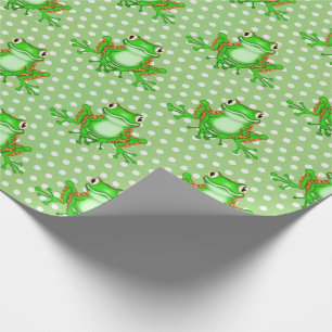 Papel De Regalo Ranas verdes con puntos de polka