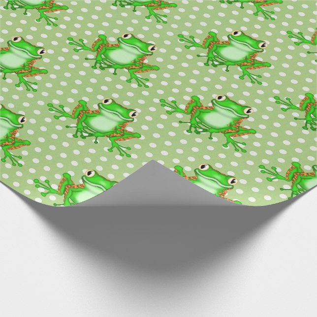 Papel De Regalo Ranas verdes con puntos de polka (Esquina)