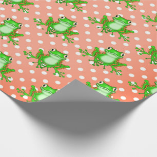 Papel De Regalo Ranas verdes con puntos de polka
