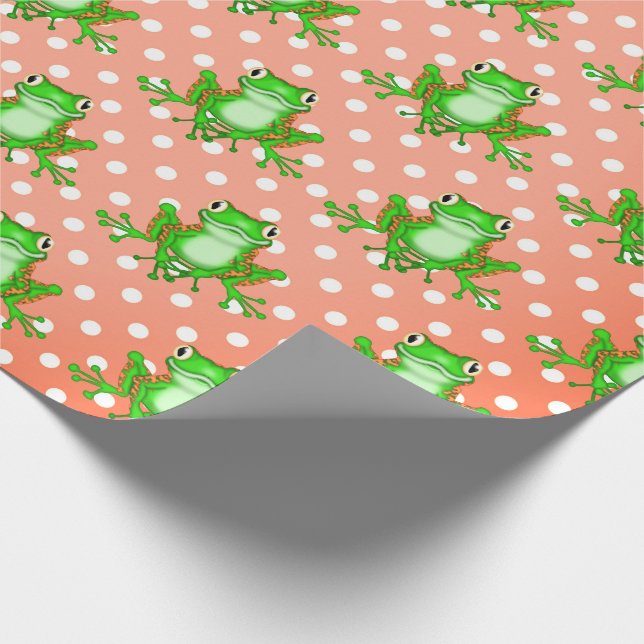 Papel De Regalo Ranas verdes con puntos de polka (Esquina)