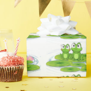 Papel De Regalo ranas verdes en la almohadilla de lirio